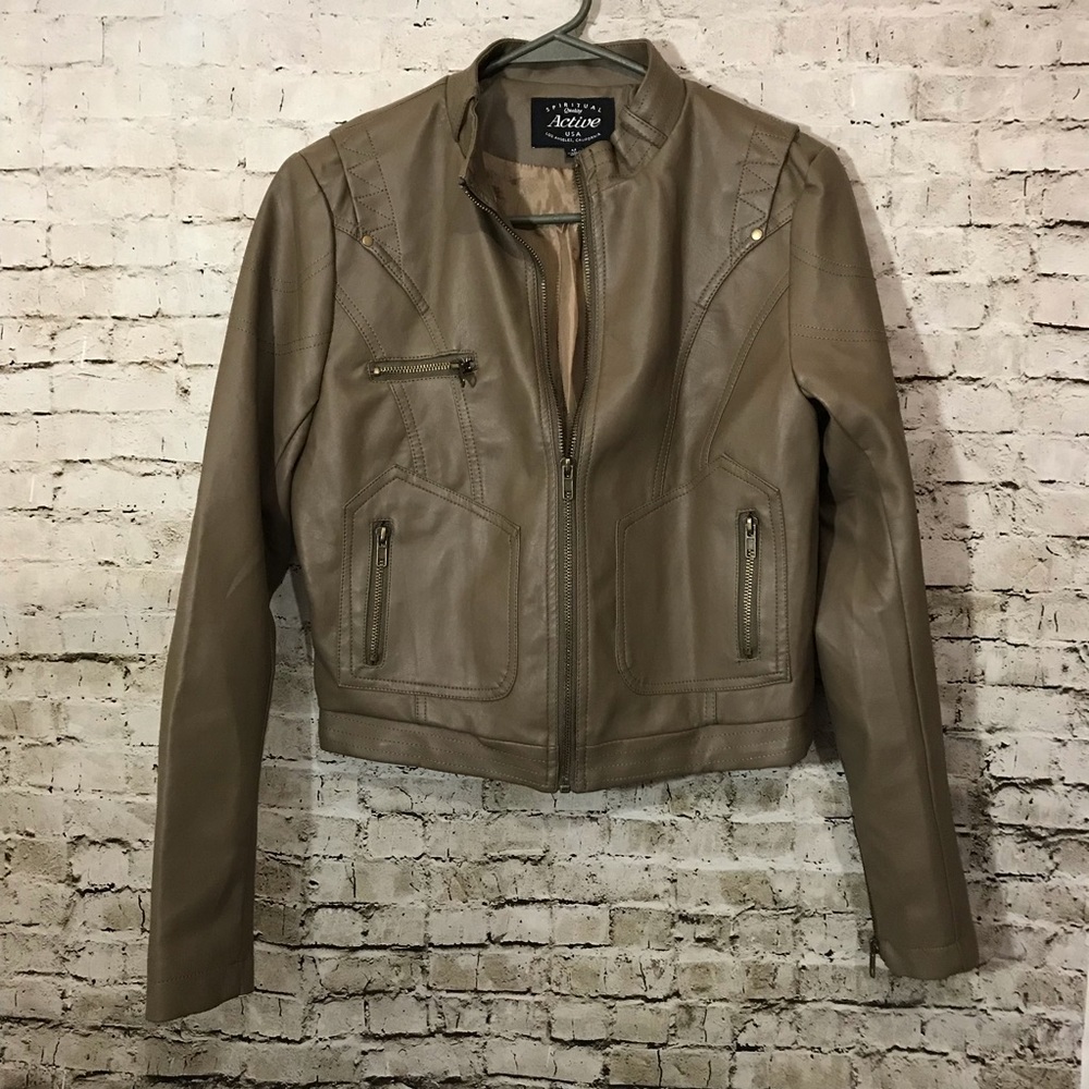Active Vegan Leather Bomber Jacket Size Medium